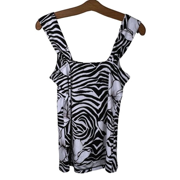 White House Black Market Tank Top Shirt Size XS Zebra Floral Black White Boho - Picture 2 of 9